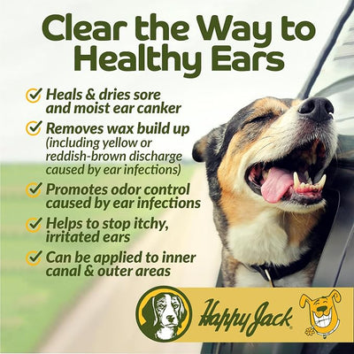 HAPPY JACK Ear Canker Powder (0.5 oz) Dog Ear Powder for Infections, Made in USA, Helps Allergies, Polyps, Overproduction of Wax