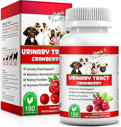 Cranberry for Dogs, 180P Cranberry Urinary Tablets for Dogs - Supports Bladder Infection, Urinary Tract, Bladder Stone & Dog UTI, Pet Supplement Treats for Dogs, Chicken Flavor - 180P Chewable Tablets