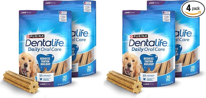 Dentalife Purina Daily Oral Care Large Dog Dental Chews Multipack - 30 ct. Pouches,(Pack of 4)