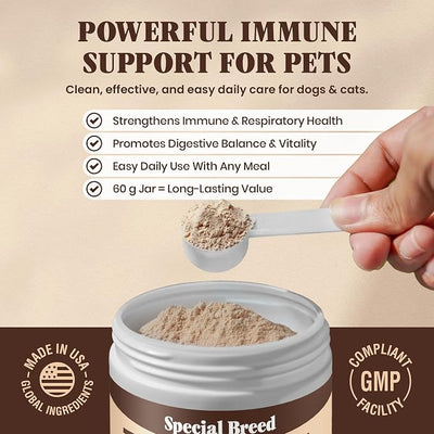 Organic Turkey Tail Mushroom for Dogs and Cats, Immune Support with Beta Glucans and Polysaccharides, Digestive and Respiratory Health, Pure Mushroom Powder, No Fillers, 60 ct