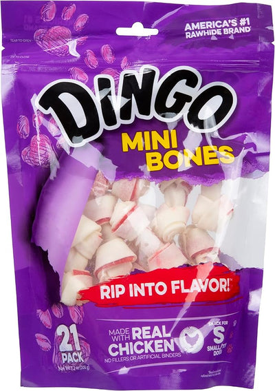 Dingo Mini Bones Rawhide for Dogs, Dog Chews Made with Real Chicken