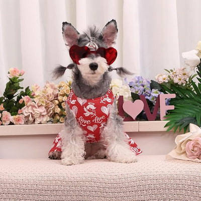 CuteBone Dog Mesh Dress Valentine's Day Puppy Sundress Pet Outfit Summer Fashion for Small Dogs Girl Cat Clothes