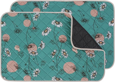 IEUUMLER Washable Pee Pads for Dogs, 2 Pack Non-Slip & Waterproof Whelping Pad, Reusable Puppy Potty Training with Fast Absorbent for Playpen EU007 (Teal Daisy, 31"X36"-2pcs)