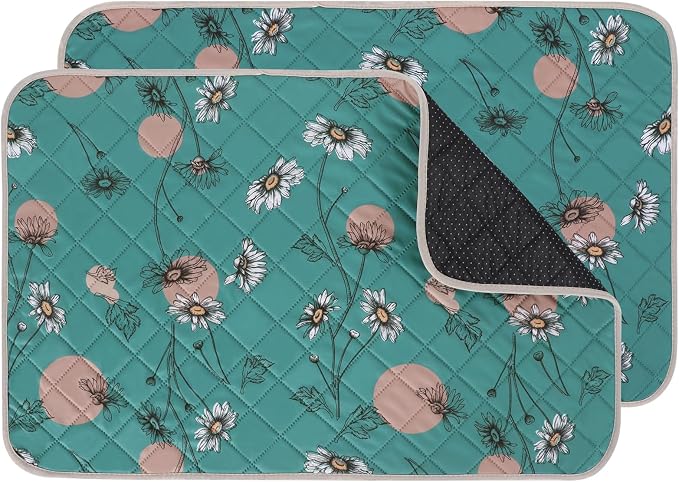 IEUUMLER Washable Pee Pads for Dogs, 2 Pack Non-Slip & Waterproof Pack Whelping Pad, Reusable Washable Puppy Potty Training Pad with Fast Absorbent for Playpen EU007 (Teal Daisy, 36"X41"-2pcs)