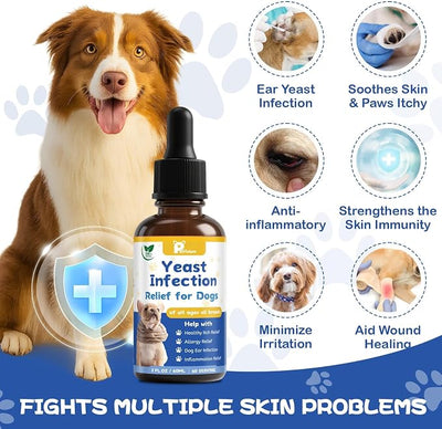 Yeast Infection Treatment for Dog, Natural Dog Yeast Infection Relief for Itchy Skin & Ear - Allergy & Paw Itching, Soothes Irritation & Reduces Inflammation Herbal Dog Supplement Drops 2 Packs