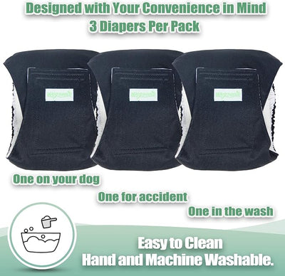 Wegreeco Washable Male Dog Belly Wrap - Pack of 3 - (Black,XX-Large)