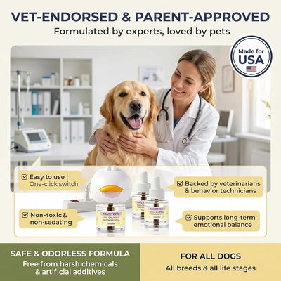 Dog Calming Diffuser – 3 Plug-in + 6 Refills, 180-Day Stress Relief, Dual-Pheromone Formula for Anxiety, Barking, Chewing & Indoor Peeing, Advanced Dog Calming Pheromones Diffuser Kit