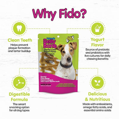 Fido - Belly Bones for Dogs, 13 Yogurt Flavor Small Dog Dental Treats (Made in USA) - 13 Count Dog Treats for Small Dogs - Plaque and Tartar Control for Fresh Breath, Digestive Health Support