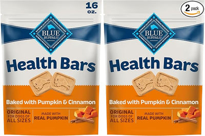 Blue Buffalo Health Bars Crunchy Dog Biscuits, Oven-Baked with Natural Ingredients, Pumpkin & Cinnamon, 16-oz Bag (Pack of 2)