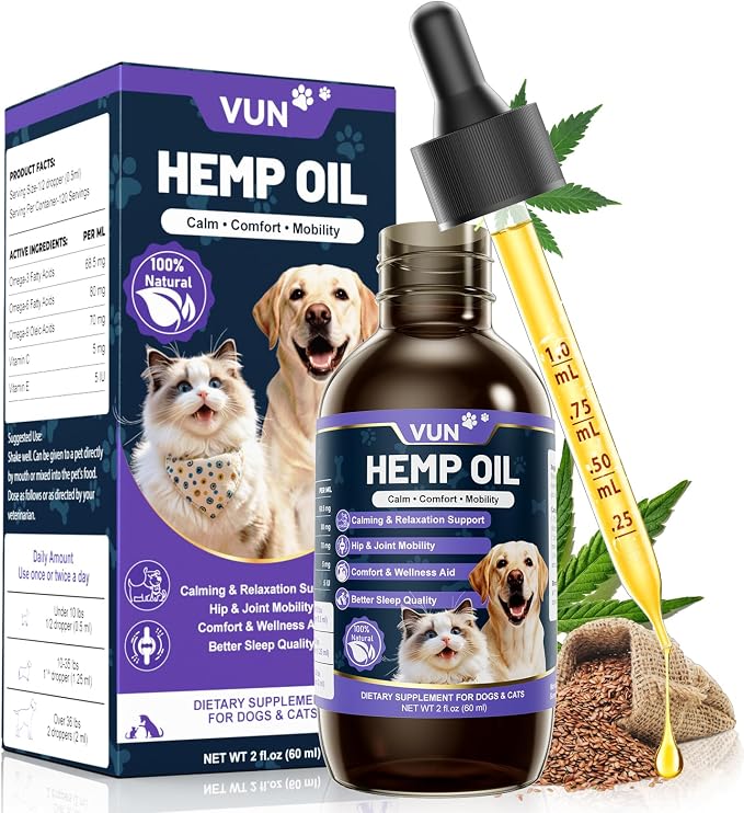 Hemp Oil for Dogs & Cats Anxiety & Stress Relief Drops with Omega 3-6-9,Hemp Oil Helps with Pain, Stress, Sleep, Arthritis, Seizures Support, Pet Calming Trеats Supplement for Small & Large Pets