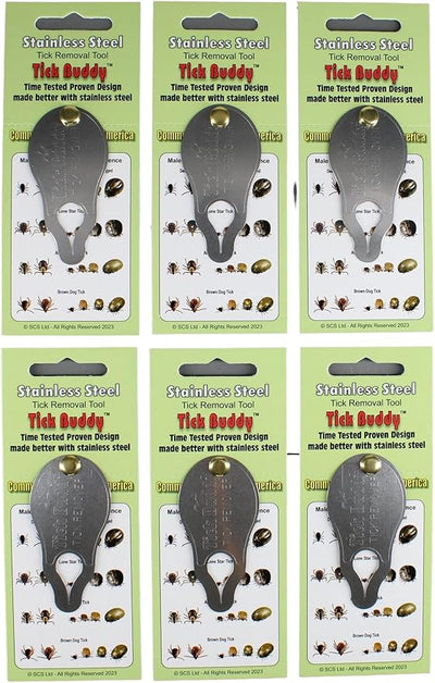 Tick Buddy (Six Pack) Stainless Steel Tick Removal Tool for Dogs Cats Pets and People