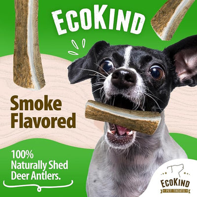 EcoKind Smoked Elk Antler Dog Chews – Natural Split Antlers, Long-Lasting Chew, Elk Antlers Treats for Medium Dogs Weighing 15-30 lbs, Splinter-Free, Supports Dental Health – 2 Medium Smoked Antlers