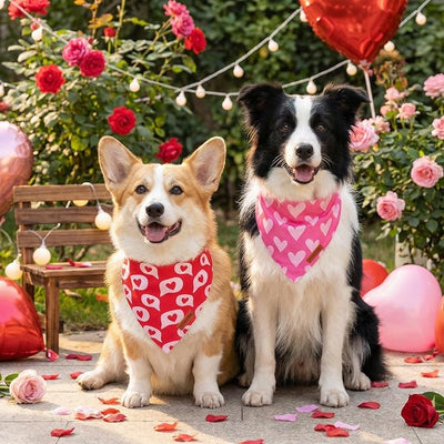 PTDECOR Valentine Dog Bandana, Reversible Love Letter Heart Valentine Pet Scarf, Premium Durable Fabric, Red Pink Bandanas for Medium Large Dogs (Large)