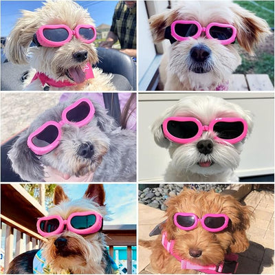 Enjoying Dog Goggles Small Breed, Dog Sunglasses UV Protection, Cycling Eye Protection for Small Dogs, Breathable Windproof Dustproof Anti-Fog, Adjustable Straps, Classic Pink