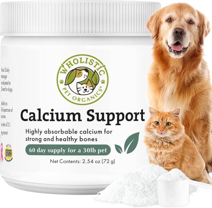 Wholistic Pet Organics Pure Powder Calcium for Dogs and Cats - Supports Strong Bones, Teeth & Muscles - Sea Coral Cat and Dog Calcium Supplement with 72 Trace Minerals - Pet Food Topper - 60 Scoops