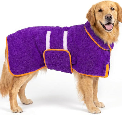 Bienbee Dog Bathrobe, Quick Drying Super Absorbent Pet Robes for Small Medium Large Dogs, Drying Coat for After Bath & Swim, Warm & Cozy Dogs Towels, Dog Puppy Bath Supplies, Purple XL