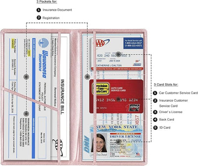 TOURSUIT Car Registration and Insurance Card Holder, Vehicle License Document Glove Box Compartment Organizer, Interior Car Accessories for Women Men (Rose Gold)