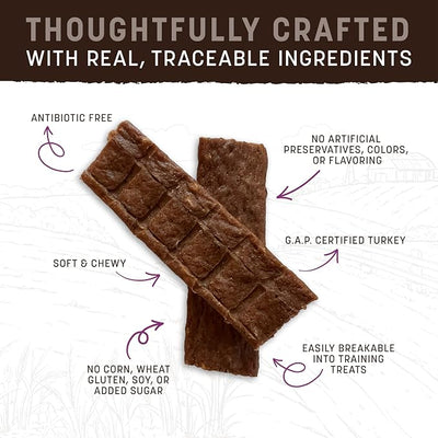 Earth Animal Wisdom Air Dried Jerky - Turkey Recipe Premium Natural Jerky Strips Dog Treats - 3 Pack 4 oz Bag