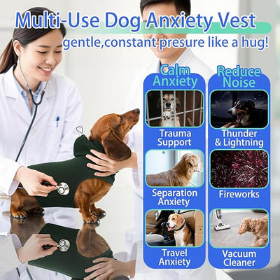 MIGOHI X-Small Dog Anxiety Vest | Dog Calming Vest for Small Dogs, Adjustable Anxiety Shirt for Dogs,Pet Anxiety Jacket with Ear Cover for Fireworks,Thunderstorm,Separation,Loud Noise,Green,XS