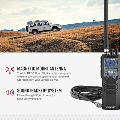 Cobra HHRT50 Roadtrip CB Radio-2-WayHandheldEmergencyRadio with Access to Full 40Channels & NOAA Alerts,Rooftop MagnetMountAntenna and Omni-Directional Microphone, Black, 6.3" x 2" x 1.75"(Pack of 4)