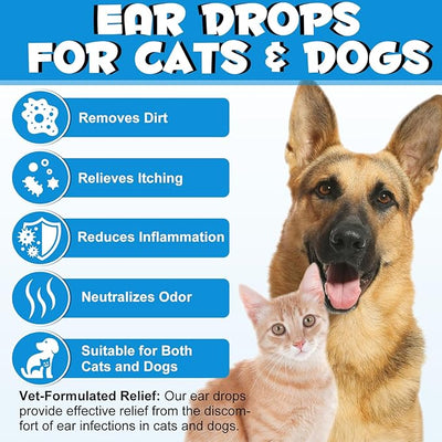 NenMaoKeNu 2 Pack Cat & Dog Ear Infection Treatment Drops, Ear Cleaner to Soothe and Relieve Itchness, with 1% Hydrocortisone for Dog Ear Infections, Prevents Inflammatio, Treats Ear Infections