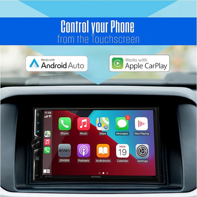 Jensen J3CA7W 7" Wireless Apple CarPlay Android Auto Double DIN Car Stereo | Wired or wireless Certified Apple CarPlay and Android Auto, 7-inch touchscreen, Bluetooth, backup camera input, USB