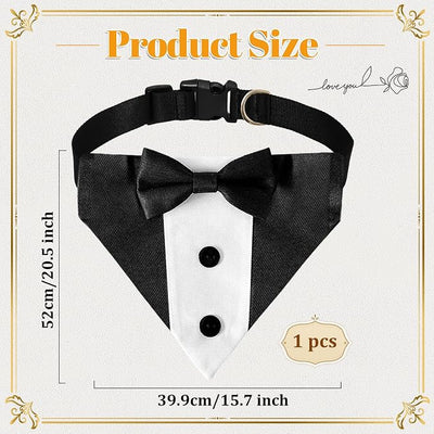 Dog Tuxedo Bandana Collar with Bow Tie, Adjustable Formal Suit Costume for Small Medium Large Dogs, Wedding Engagement Birthday Pet Outfit (Large)