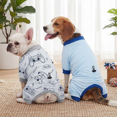 XPUDAC 4 Pack Dog Pajamas, Soft Puppy Clothes with Drawstring Adjustable Stretchy Dogs Onesie for Small Medium Doggie Shed Defender Dog Suit Pet Outfit Boy, 2XL
