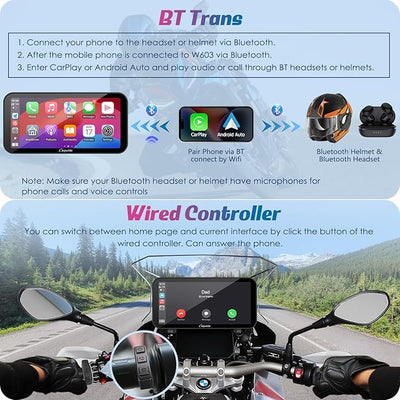 Carpuride W603B Motorcycle Carplay Screen for BMW R1200GS R1250GS S1000XR Motorcycle, 6.3 inch Waterproof Touchscreen, Portable Carplay/Android Auto GPS Navigation for Motorbike