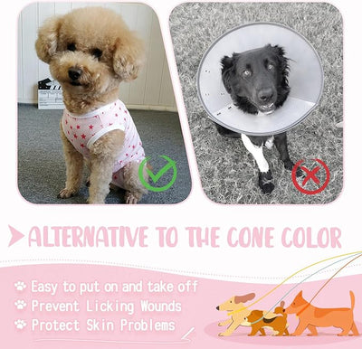 Dog's Recovery Suit Post Surgery Shirt for Puppy, Small Dog Surgical Recovery Suit for Female Male Dogs, Dog Onesie Protect Surgical Wound(Pink Stars-l)