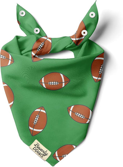 Snap-On Dog Bandana for Small Medium Large Pets, Dogs Cats Adjustable Handkerchief Scarf for Girl & Boy, Funny Cute Puppy Apparel & Accessories (Green Rugby Balls, X-Large)