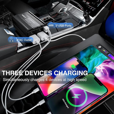 Nilight 300W Power Inverter 12V DC to 110V AC Car Charger Converter with 5.4A Dual USB Ports and 2 AC Outlets for Phones Tablets Laptop Computer Game Console Kindle iPad DVD Players Black