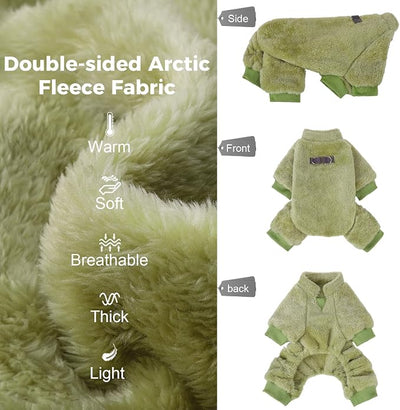 PAWCHIE Dog Fuzzy Velvet Pajamas,Dog Sweater Winter Cloth for Small Dogs Cat,Boy Girl,Pet Jumpsuit, Doggy Apparel for Teacup Yorkie Chihuahua,Green,SM
