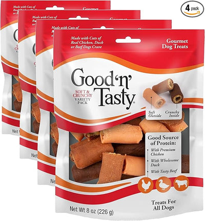 Good ‘N’ Tasty Soft and Crunchy Variety Pack, 8 Ounces, Treats for Dogs (Pack of 4)