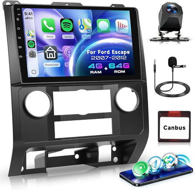 4G+64G Android 15 Car Stereo for Ford Escape/Kuga/Mazda Tribute 2007-2012, Rimoody 9" IPS Touchscreen Radio with Wireless Carplay Android Auto GPS/32 EQ/Bluetooth 5.0/5Ghz WiFi/AHD Backup Camera/SWC