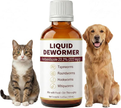 Liquid Dewormer for Cats and Dogs - Fenbendazole 22.2% - Targets Tapeworms, Roundworms, Hookworms & Whipworms - Broad Spectrum for Cat & Dog - 3.4 fl oz (100 mL) with Syringe