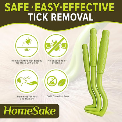 HomeSake Tick Remover Tool for Dogs, Cats & Humans, 2 Packs Tick Removal Kit + Identification Card & Keychain Hole, Safely Removes Entire Tick Head & Body, Easy Portable Tool for Pets & First Aid Kits