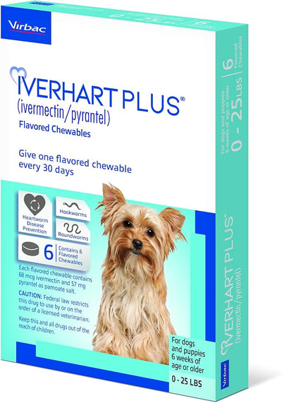 IVERHART Plus® (ivermectin/pyrantel) Flavored Chewables up to 25 lbs, 6 Chewable Tablets for Dogs
