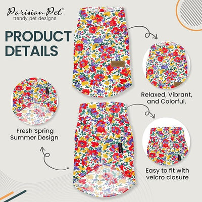 Parisian Pet Floral Dog Shirt - Cotton Clothes for Small Dogs - Stylish Dog Beach Outfit - Lightweight and Soft Puppy Clothes - Trendy Camp Tshirts for Dogs - Comfortable Summer Vacation Pet Apparel