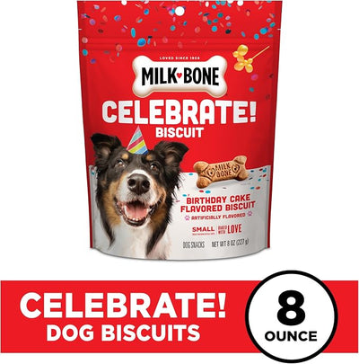 Milk-Bone Celebrate Birthday Cake Artificially Flavored Biscuits, Small Dog Treats, 8 oz. Bag