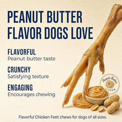 K9warehouse Chicken Feet Dog Treats Peanut Butter Flavored - Dehydrated Chicken Feet for Dogs - Natural, Healthy Chew Snacks - Ideal for Dental Health - Protein Rich - Packed in USA - 30 Count