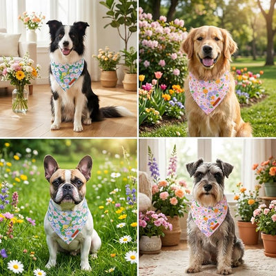 ADOGGYGO Floral Dog Bandanas, Spring Summer Daisy Pet Scarf, Premium Fabric, Purple Pink Flower Bandanas for Extra Large Dogs (X-Large)