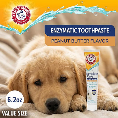 Arm & Hammer Complete Care Enzymatic Dog Toothpaste, Peanut Butter Flavor, Baking Soda and Calcium, Enzymatic Tartar Control Formula, Non-Toxic, Fluoride Free, 6.2 Oz