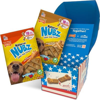 Nylabone Nubz Natural Dog Chew Treats for Large Dogs, Long Lasting Chew Bones Made in the USA, Chicken & Peanut Butter Flavor Dog Treats, for Dogs Over 30 lbs. (36 Count)