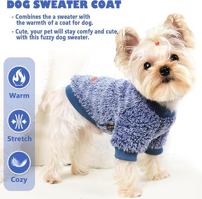Fleece Dog Sweater Soft Fuzzy Warm Clothes for Small Dogs Girl Boy Soft Winter Coat Flannel Puppy Jacket Pet Clothes Outfit Sweater for Chihuahua, Bulldog, Dachshund M(Navy Blue)
