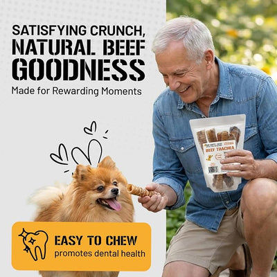 Dog Chits Beef Trachea Dog Chews - 100% Single Ingredient, High Protein, Low Fat - Glucosamine for Joint Support - Dental-Clean Crunch - Digestible Rawhide-Free, Natural Dog Chew Treats - 12inch, 4pk