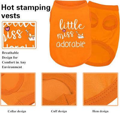 Cotton Dog Shirt with 'Little Miss Adorable' Corgi Head Print, Soft & Breathable Pet Apparel for Small, Medium, and Large Dogs, All-Season Sleeveless Vest, Cute and Comfortable Dog Outfit.Orange XL