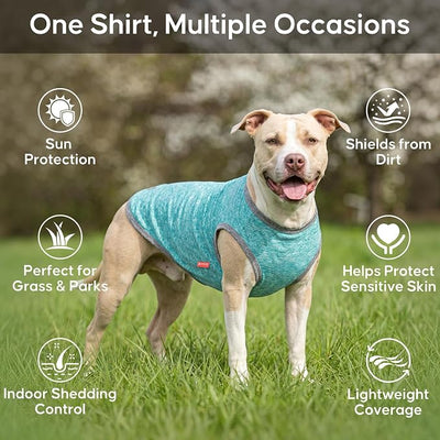 KYEESE 2 Pack Sun Protection Dog Shirts Quick Dry Soft Stretchy Dog T-Shirts with Reflective Label Tank Top Sleeveless Vest Pet Clothes for Small Pet, Large, Grey+Blue
