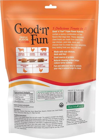 Good 'n' Fun Kabobs Long-Lasting Dog Treat, With Real Proteins, Beef Hide and Premium Chicken, Supports Dental Health, Mental Stimulation, 4 oz