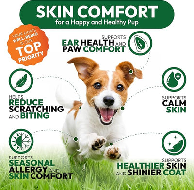 Dog Allergy Relief Chews - 170 Dog Allergy Chews - Itch Relief for Dogs - Omega 3 Fish Oil, Probiotics for Itchy Skin & Hot Spots Allergies, Paw Licking - Dry Skin & Coat Supplement - Immune Health